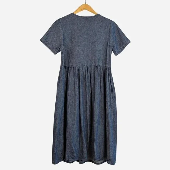 Vintage 90s CW Classics Dark Wash Denim Button Front Gathered Midi Dress Medium - Picture 2 of 7